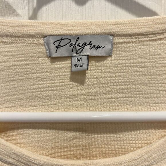 Polagram Long Sleeve Puff Sleeves Sweater Cream Contrast Cuffs Womens Medium - Picture 4 of 7